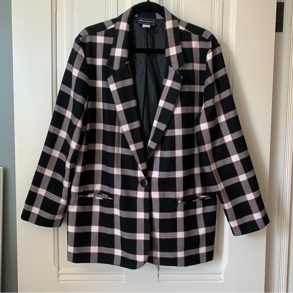 Requirements Plaid Blazer - Red White Navy/Black plaid - Sz 16